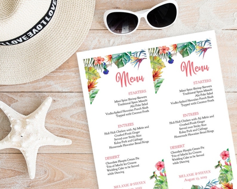Printable Menu Beach Tropical Wedding Editable Pdf Instant | Etsy In Hawaiian Menu Template