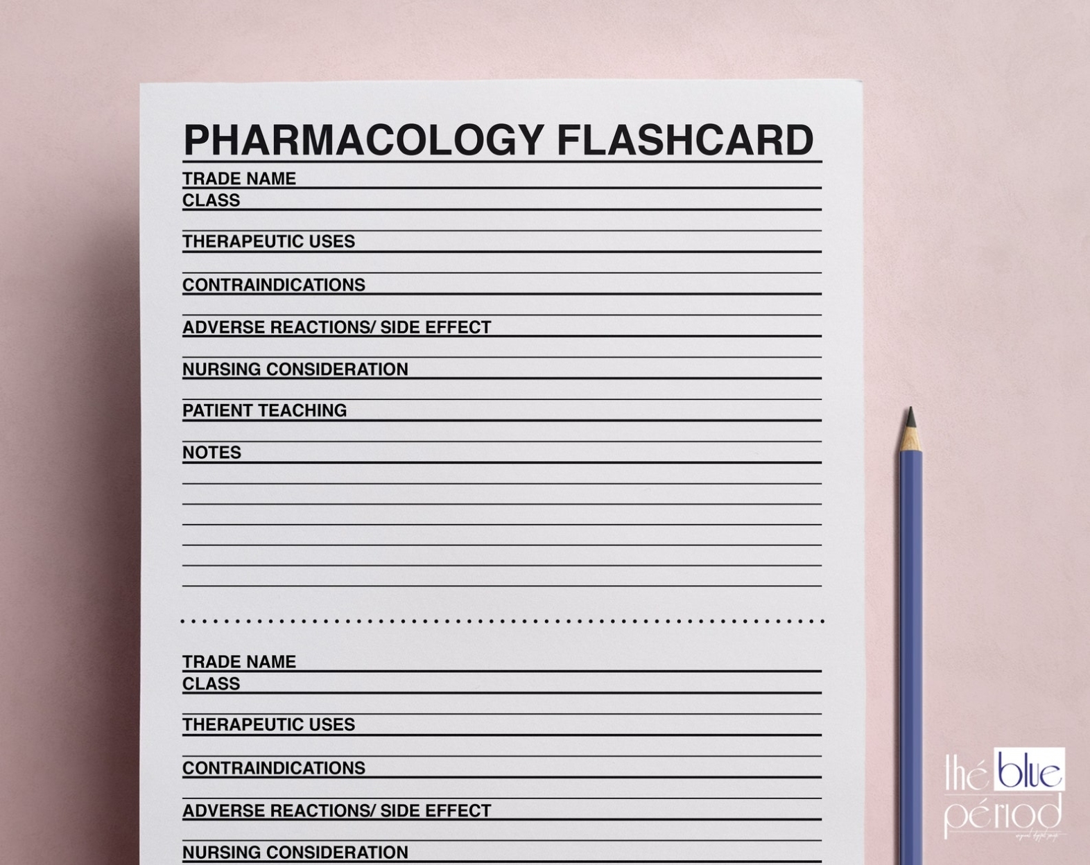 Printable Pharmacology Flashcard Template Plus Notes Sheet | Etsy For Notes Plus Templates
