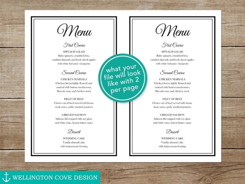 Printable Wedding Menu Template For Microsoft Word Elegant | Etsy For Wedding Menu Choice Template