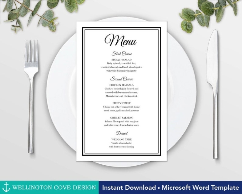 Printable Wedding Menu Template For Microsoft Word \U2022 Elegant Black Inside Rehearsal Dinner Menu Template