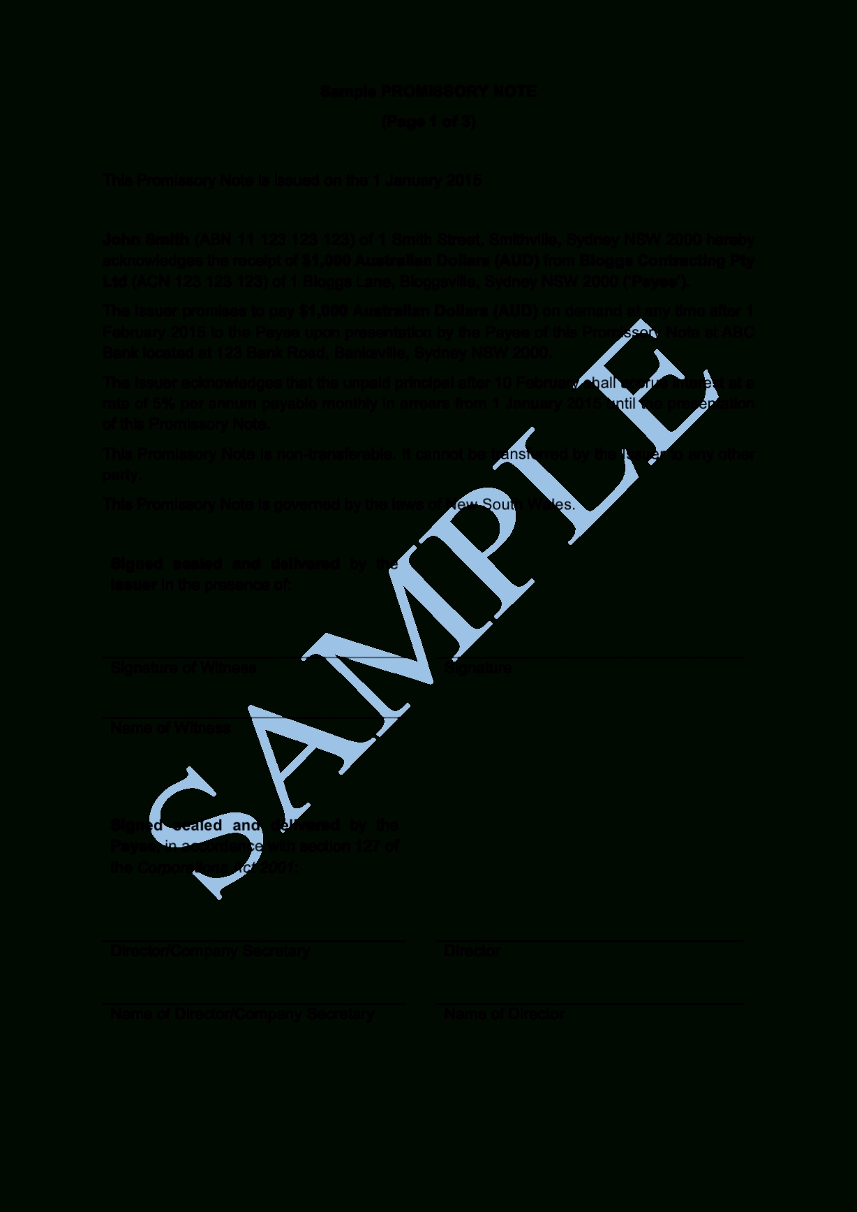 Promissory Note – Free Template | Sample – Lawpath With Legal File Note Template