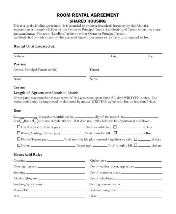 Rental Agreement Form – 9+ Free Sample, Example, Format | Free Within Free Roommate Rental Agreement Template