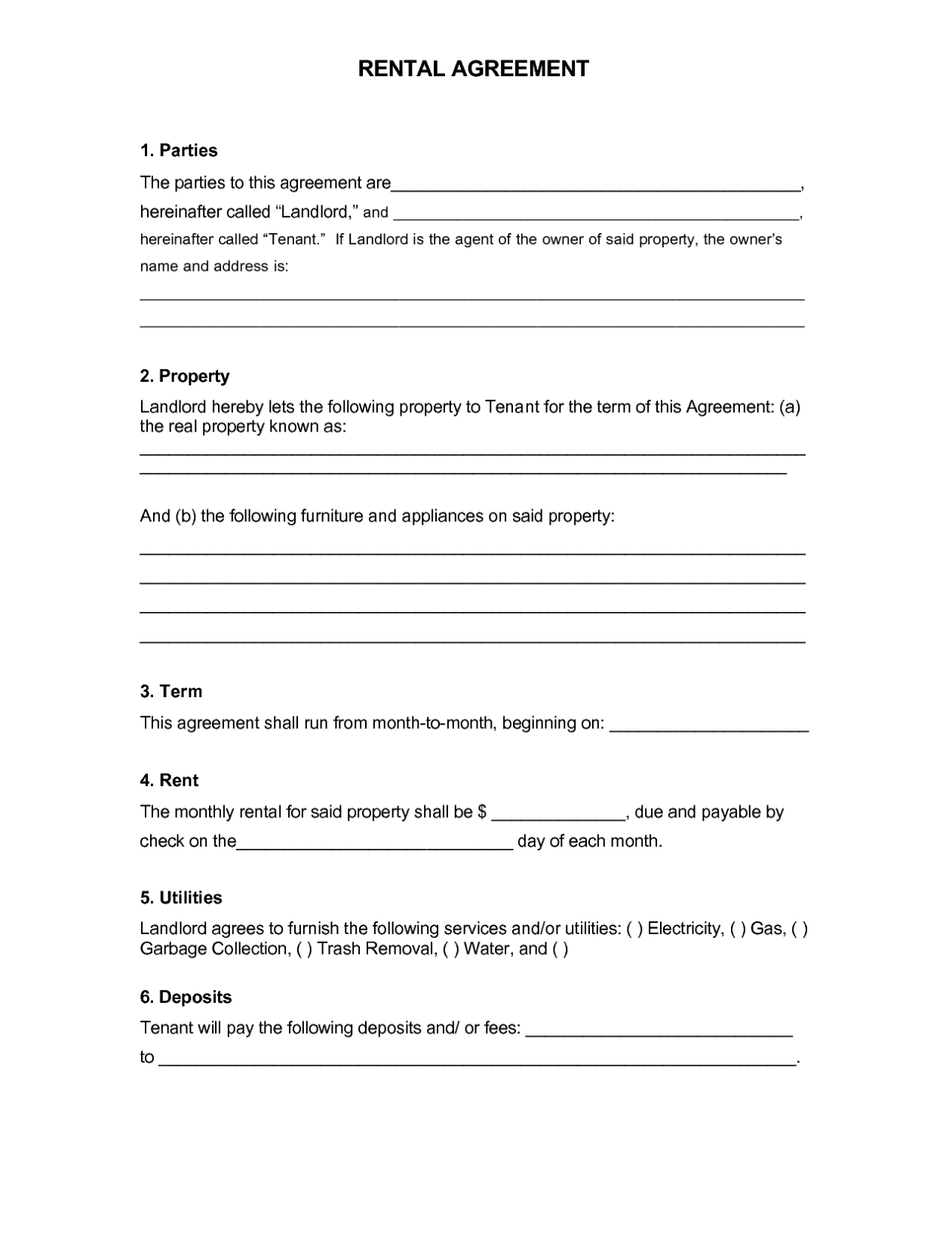 Rental Agreement Template - Free Printable Documents With Regard To Free Tenant Lease Agreement Template