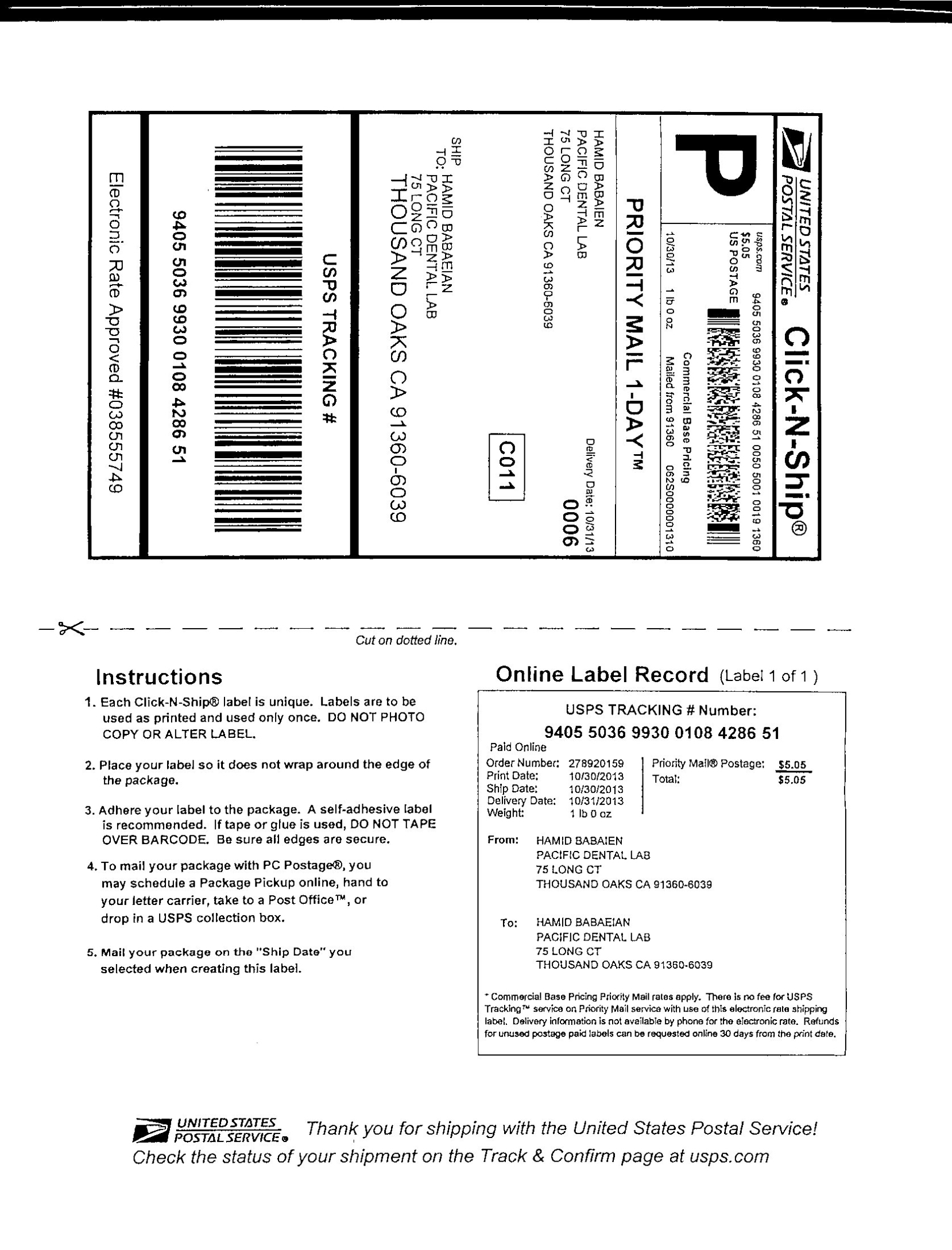 Request Shipping Labels « Pacific Dental Lab intended for Usps Shipping Label Template Download