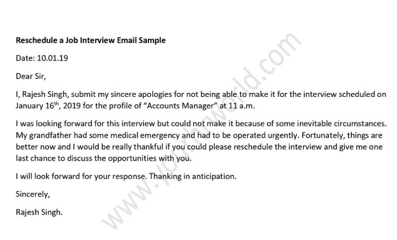 Reschedule Job Interview Email Sample Template For Reschedule Meeting Email Template