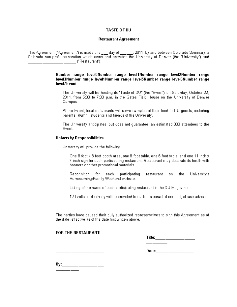 Restaurant Consulting Agreement Form | Templates At Within Consulting Service Agreement Template