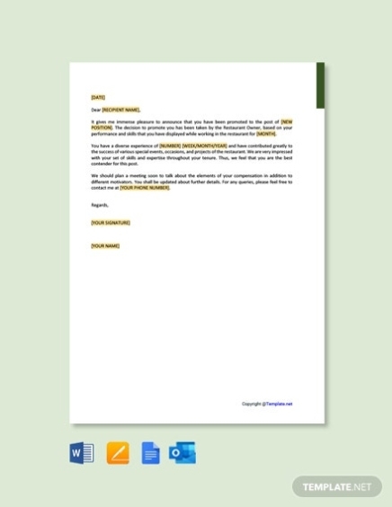 Restaurant Employee Appraisal Letter Template - Word | Google Docs Intended For Restaurant Cancellation Policy Template