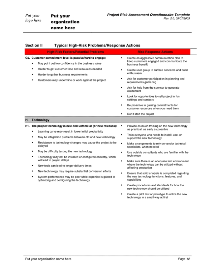 Risk Assessment Questionnaire Template In Word And Pdf Formats - Page Inside Risk Participation Agreement Template