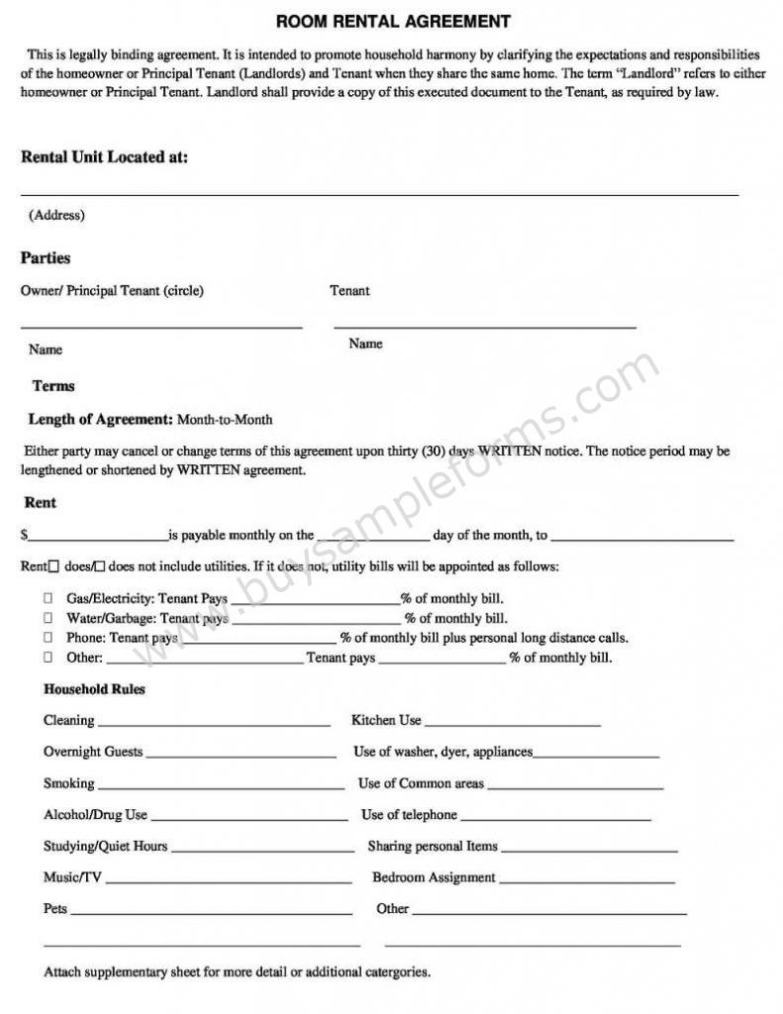 Room Rental Agreement Template Word Doc | Simple Rental Agreement Form inside bedroom rental agreement template