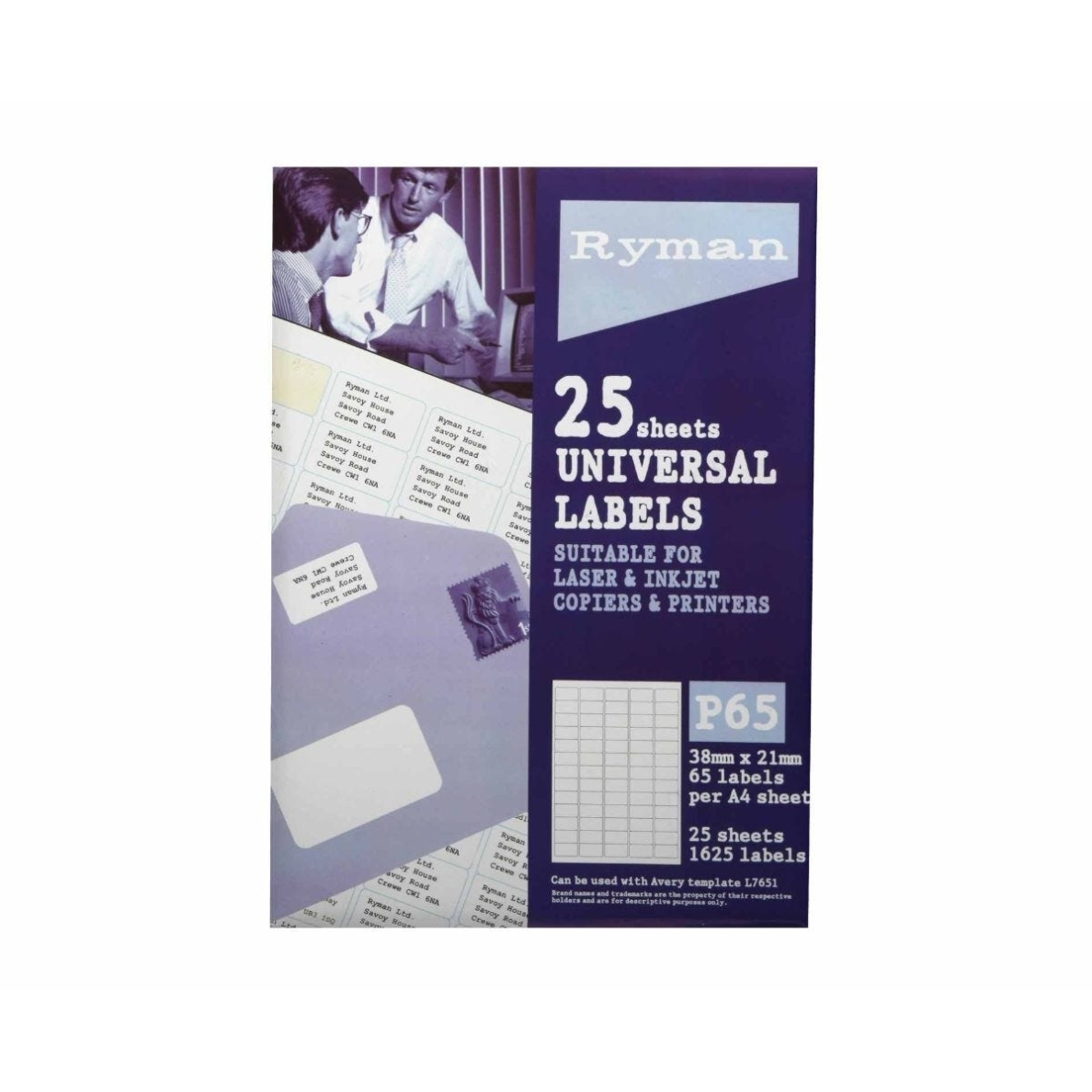 Ryman Address Labels P65 Universal 21X38Mm 65 Per Sheet 25 Sheets Intended For Label Template 65 Per Sheet