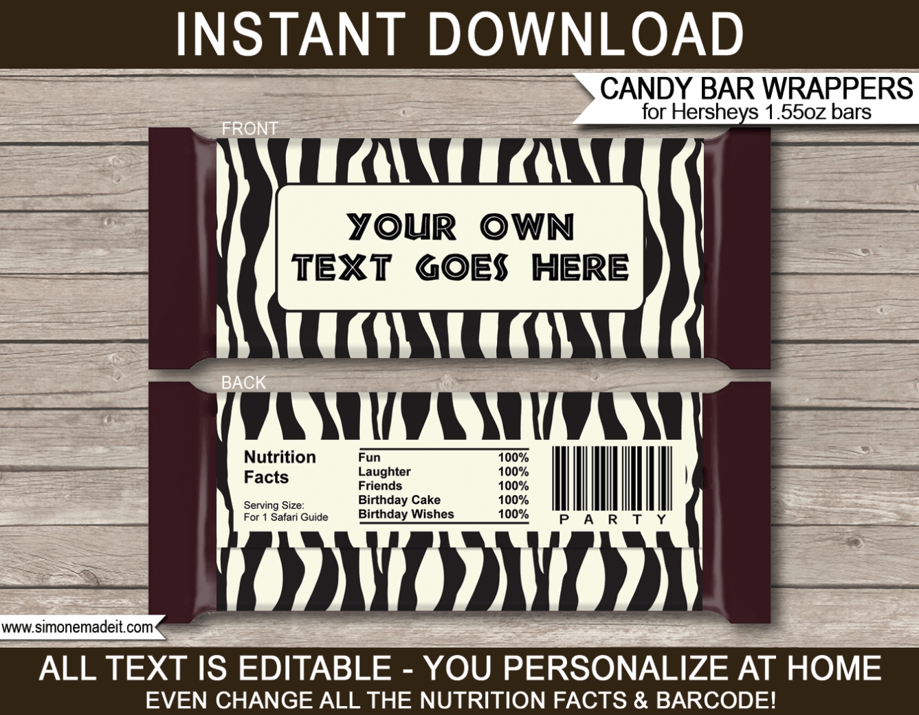 Safari Hershey Candy Bar Wrappers | Birthday Party Chocolate Bar Labels With Hershey Labels Template