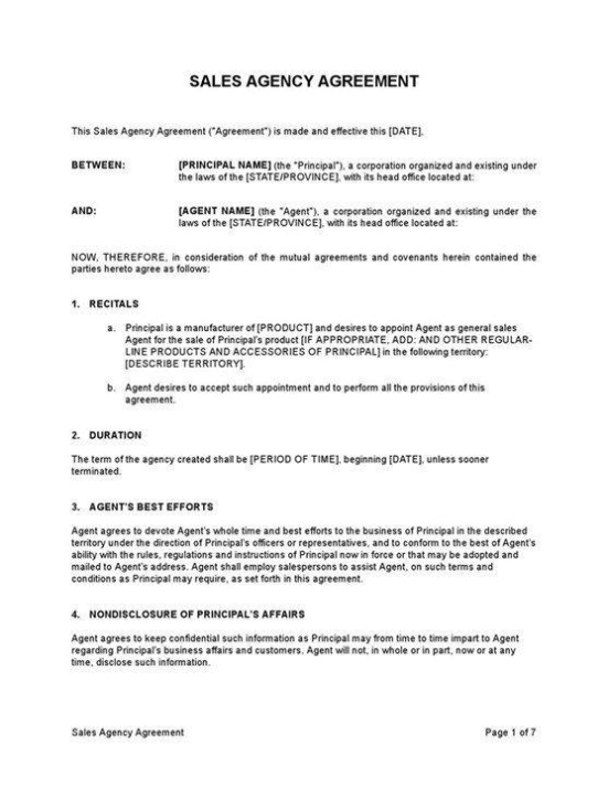 Sales Agency Agreement – Gotilo With Appointed Representative Agreement Template