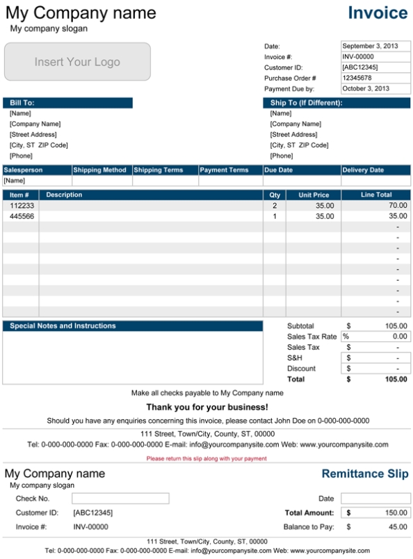 Sales Invoice Template For Excel Pertaining To Sales Invoice Terms And Conditions Template