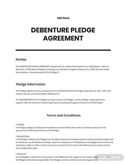 Sample Debenture Pledge Agreement Template – Google Docs, Word, Apple In Convertible Note Term Sheet Template