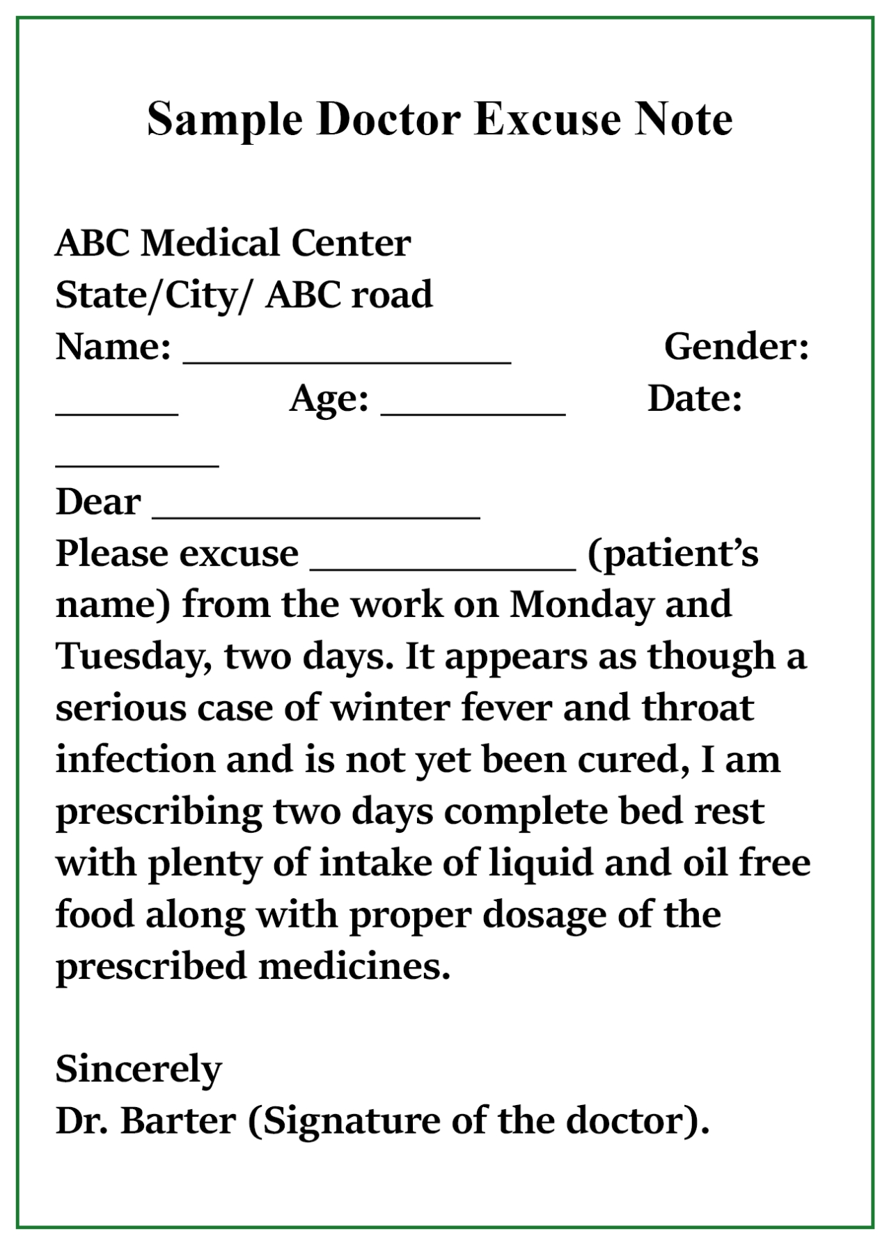 Sample Doctor Excuse Note | Printable Template Calendar With Regard To Medical Sick Note Template