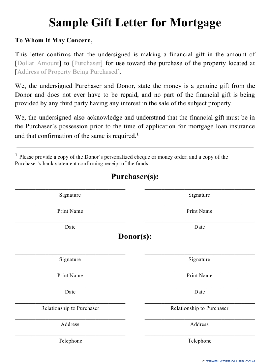 Sample Gift Letter For Mortgage Download Printable Pdf | Templateroller Regarding Bequest Letter Template