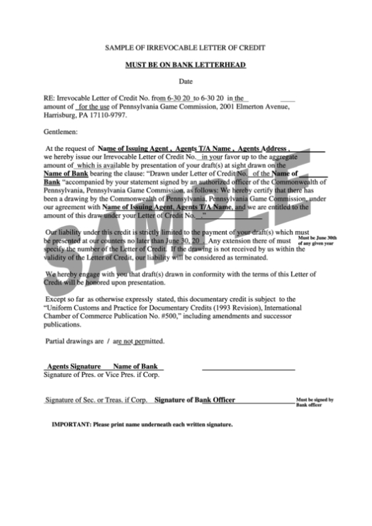 Sample Irrevocable Letter Of Credit Template Printable Pdf Download With Regard To Letter Of Credit Draft Template