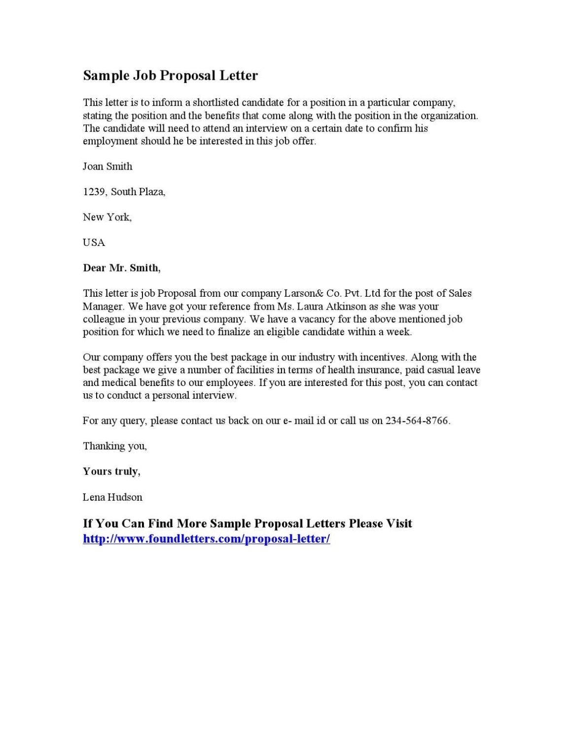 Sample Job Proposal Letter By Found Letters – Issuu Regarding New Position Proposal Template