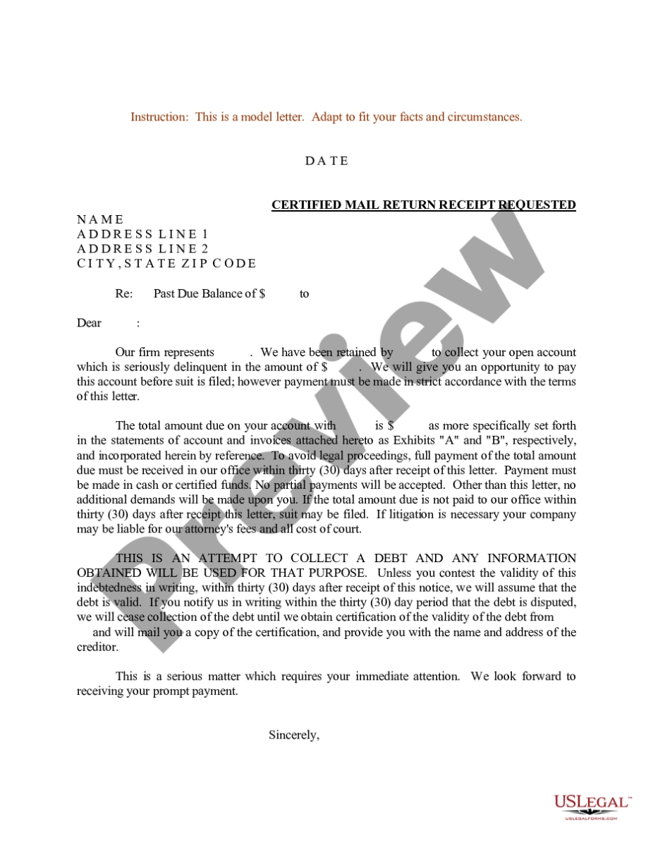 Sample Letter For Debt Collection - Collection Letter | Us Legal Forms Inside Legal Debt Collection Letter Template