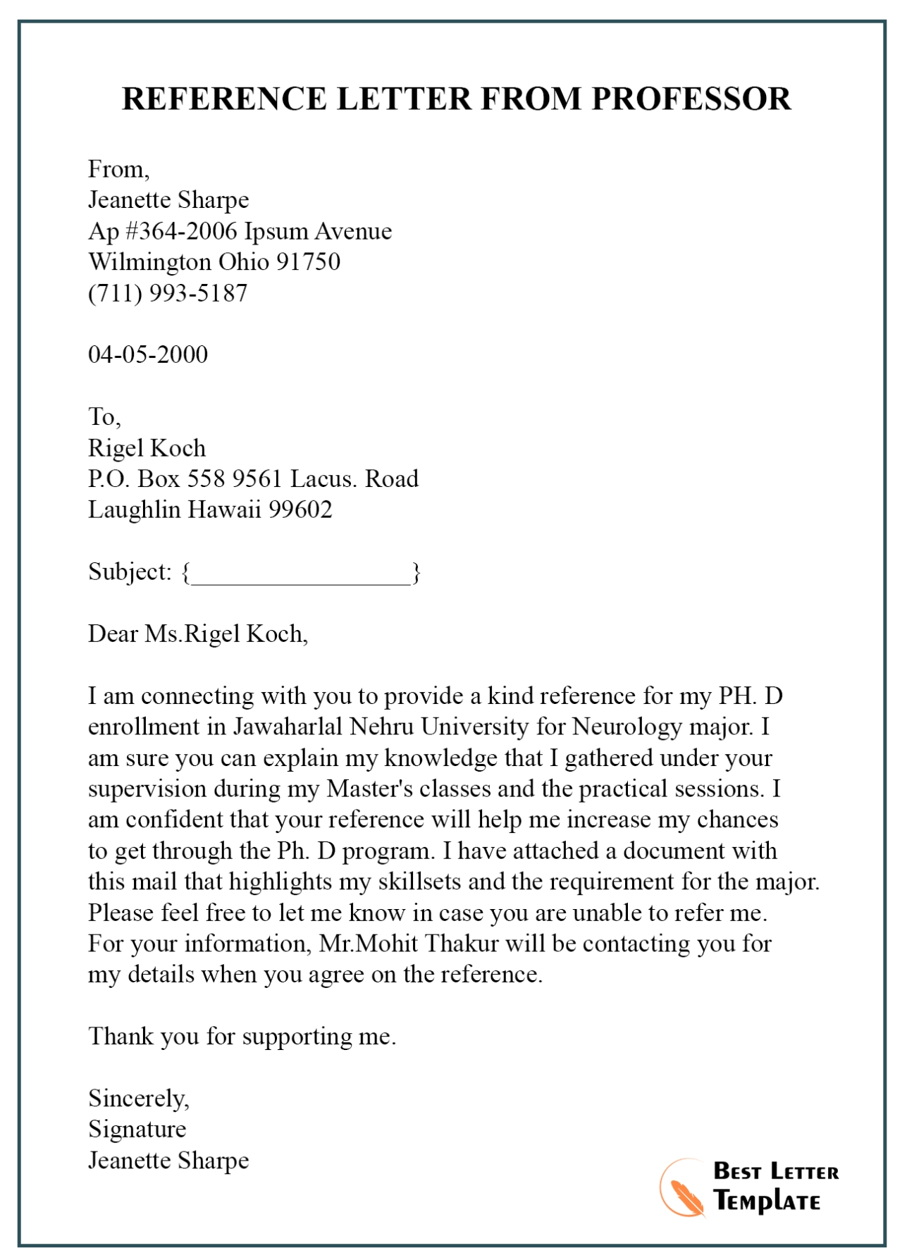 Sample Letter Of Recommendation Request From A Professor • Invitation regarding Letter Of Recommendation Request Template