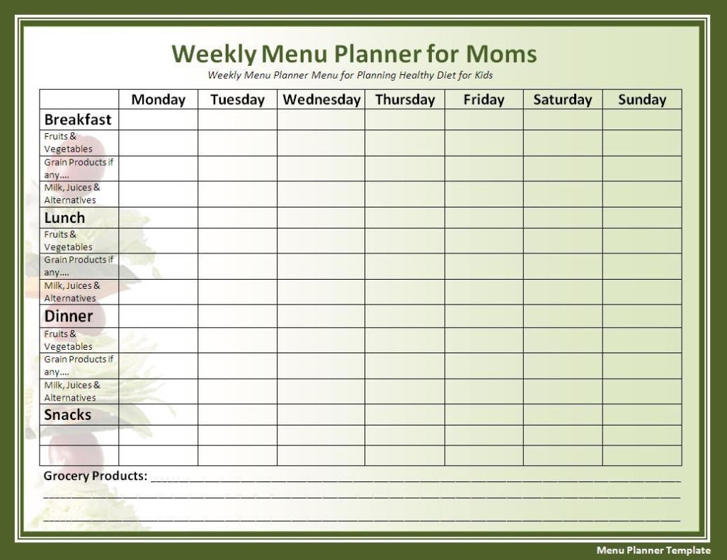 Sample Menu Planner | Free Word Templates Pertaining To 7 Day Menu Planner Template