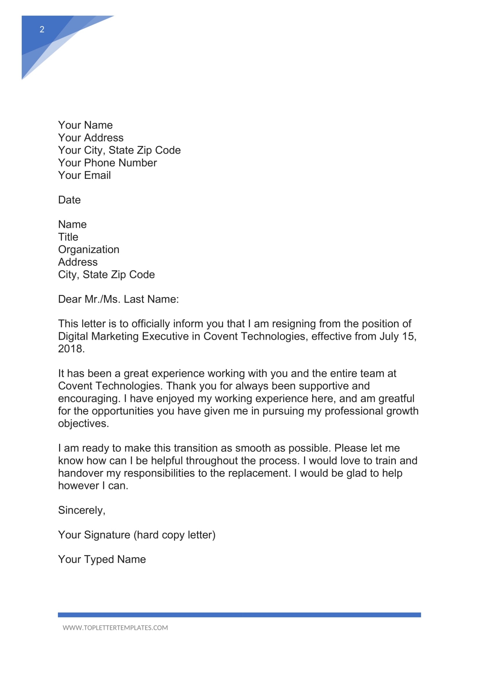 Sample Resignation Letter Template - Collection - Letter Templates Within Draft Letter Of Resignation Template
