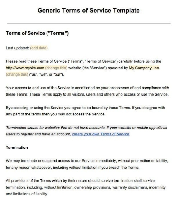 Sample Terms Of Service Template - Termsfeed In Terms And Conditions Of Business Free Templates