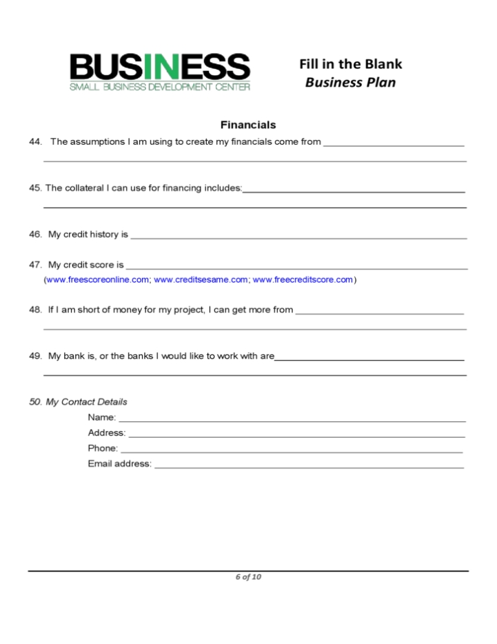 Sba Blank Business Plan Form Free Download Throughout Free Document Templates For Business