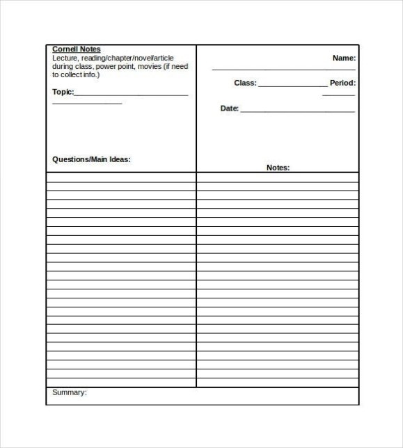 School Cornell Notes Template - 6+ Free Word, Excel, Pdf Format Intended For Notes Outline Template