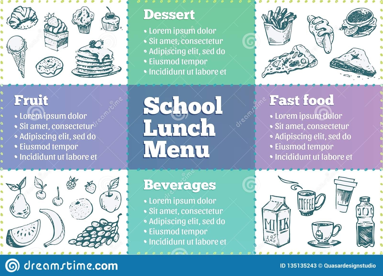 School Lunch Box Menu Template. Sketches Of Food Stock Vector Pertaining To School Lunch Menu Template