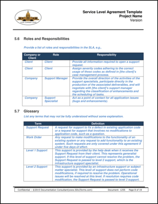 Sdlcforms Service Level Agreement Template Intended For Supplier Service Level Agreement Template
