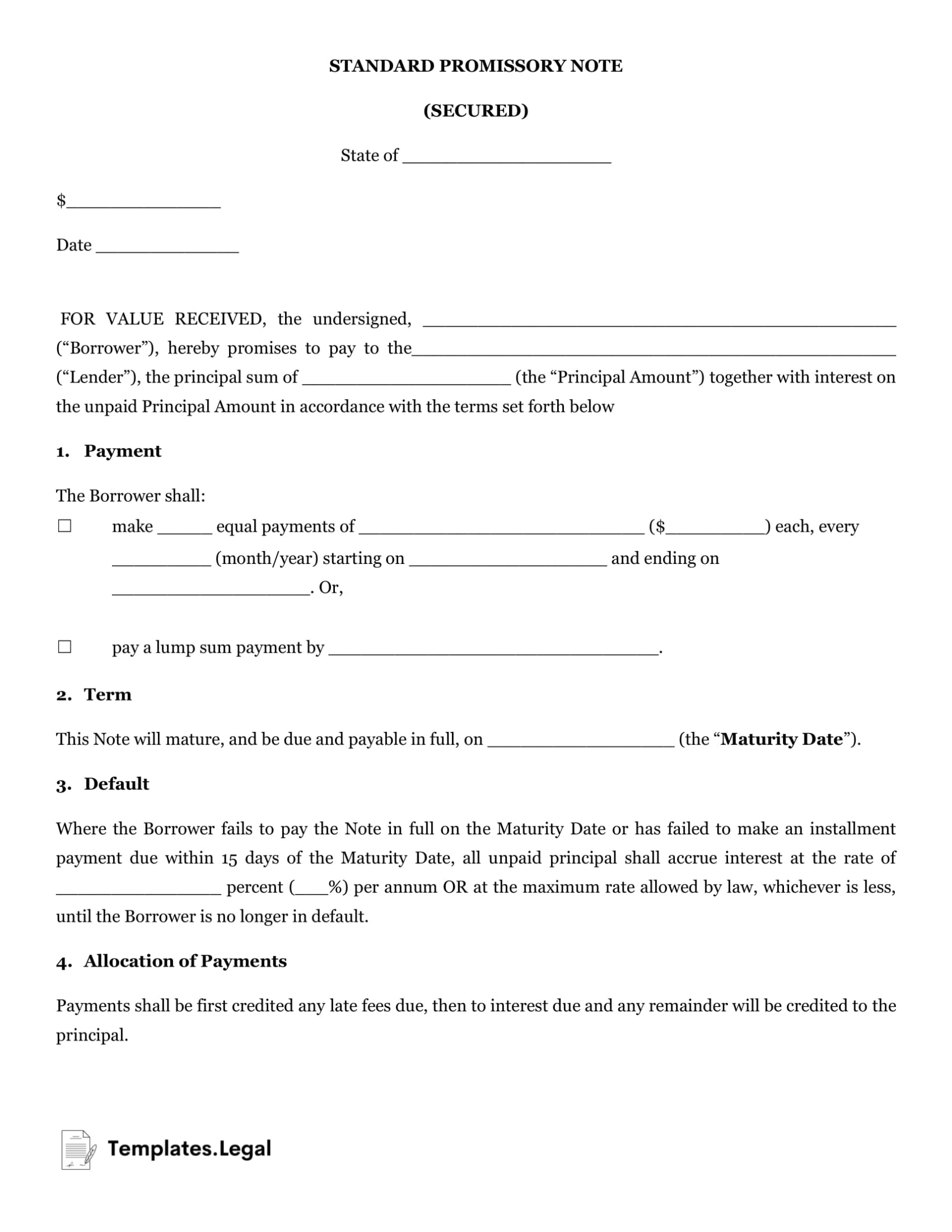 Secured Promissory Note Templates (Free) [Word, Pdf, Odt] With Promissary Note Template
