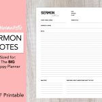 Sermon Notes Template Insert Big Happy Planner Minimalistic | Etsy Intended For Sermon Notes Template