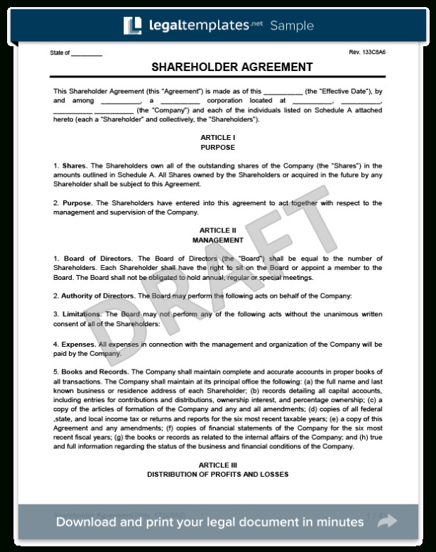 Shareholder Agreement – Create A Free Shareholder Agreement Form Pertaining To Free Shareholder Loan Agreement Template