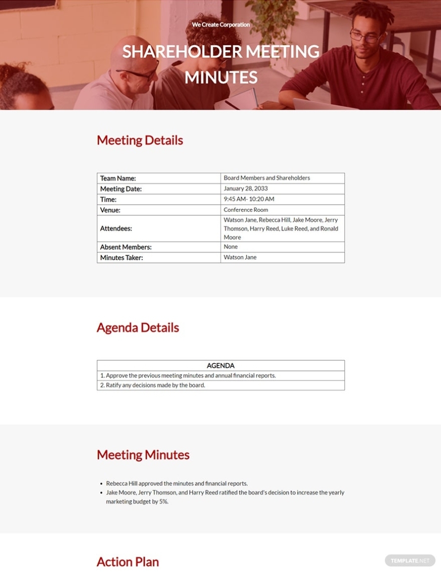Shareholder Meeting Minutes Templates Pdf - Format, Free, Download throughout Minutes Of Shareholders Meeting Template