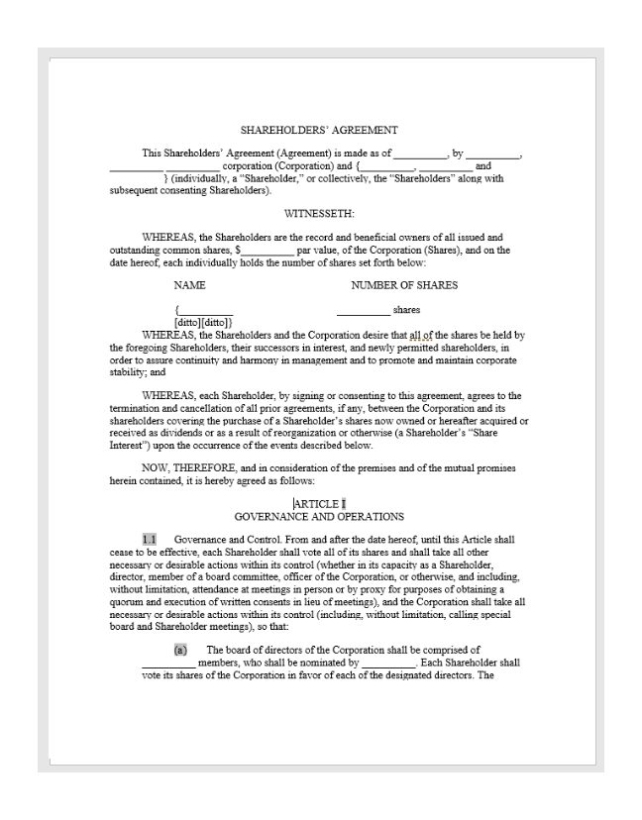 Shareholders Agreement For S Corporations » Business Lawyer Tampa inside S Corp Shareholder Agreement Template