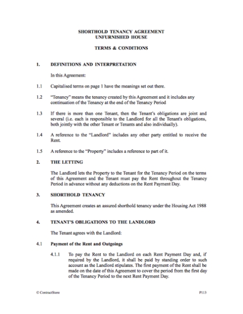 Shorthold Tenancy Agreement – Unfurnished House Regarding Termination Of Lodger Agreement Template
