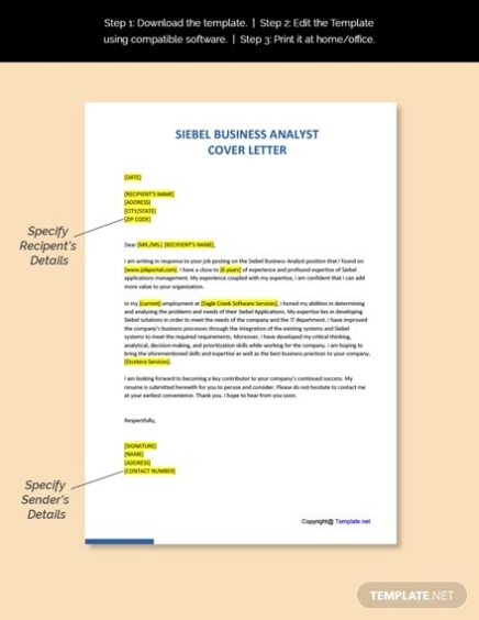 Siebel Business Analyst Cover Letter Template [Free Pdf] – Word (Doc For Business Analyst Documents Templates