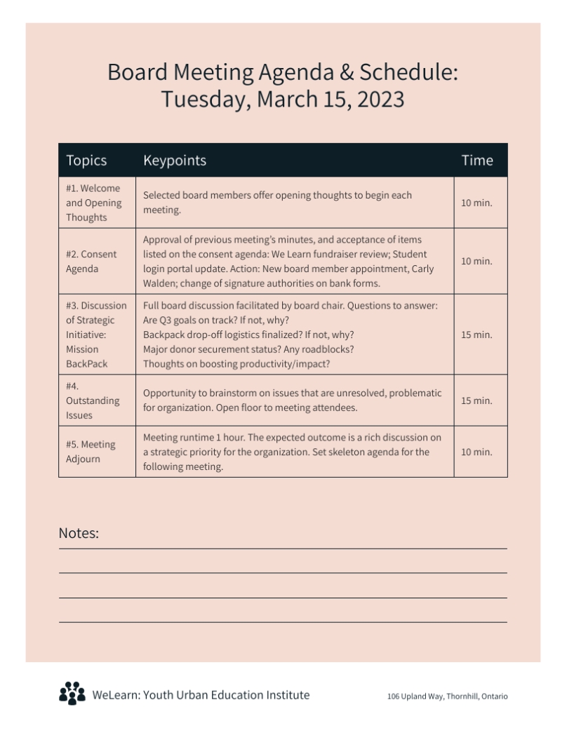 Simple Board Meeting Agenda Schedule Template With Simple Agenda Template