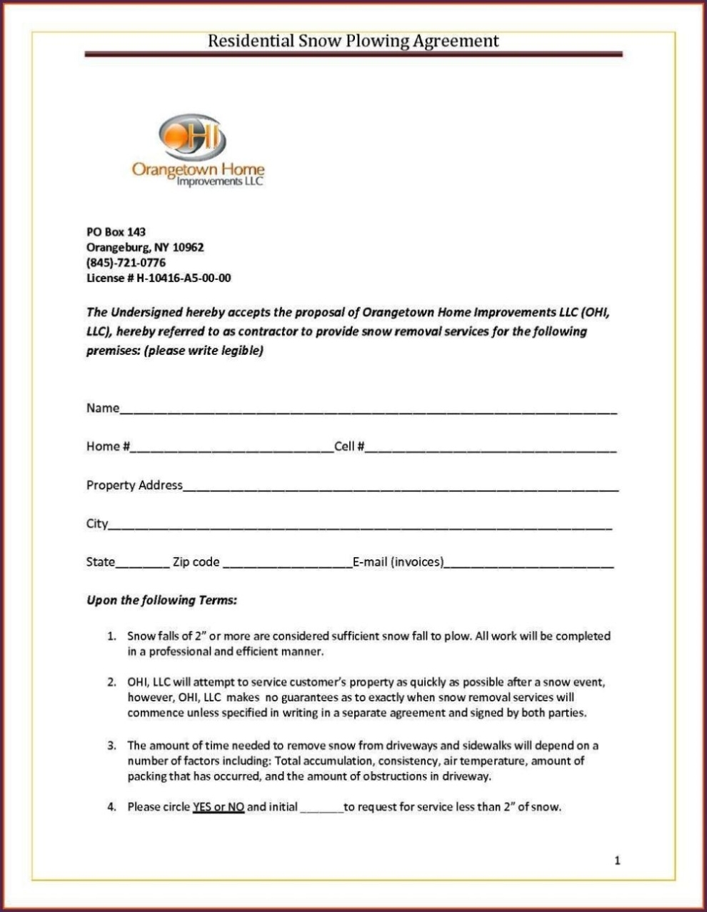 Snow Removal Contract Template – Sampletemplatess – Sampletemplatess With Regard To Free Snow Plowing Contract Templates