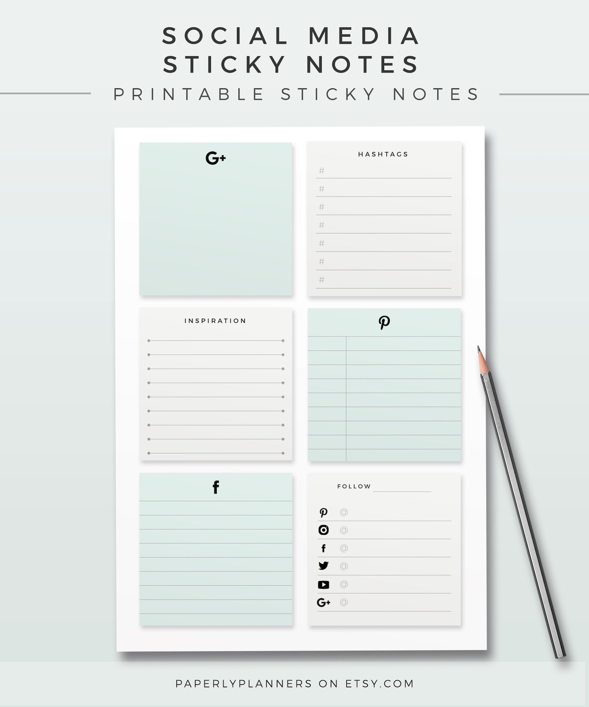 Social Media Sticky Notes Printable Sticky Notes Template | Etsy For Sticky Note Template