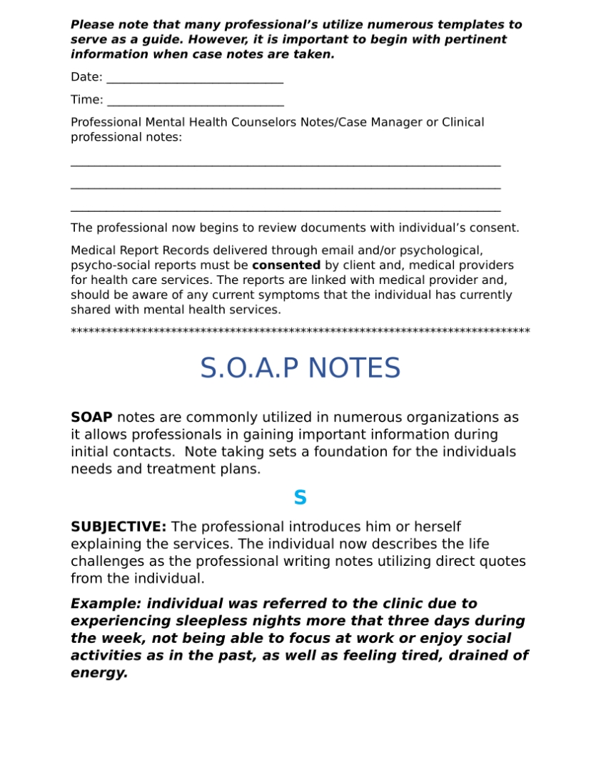 Social Work Soap Notes Examples - Audreybraun For Social Work Case Notes Template