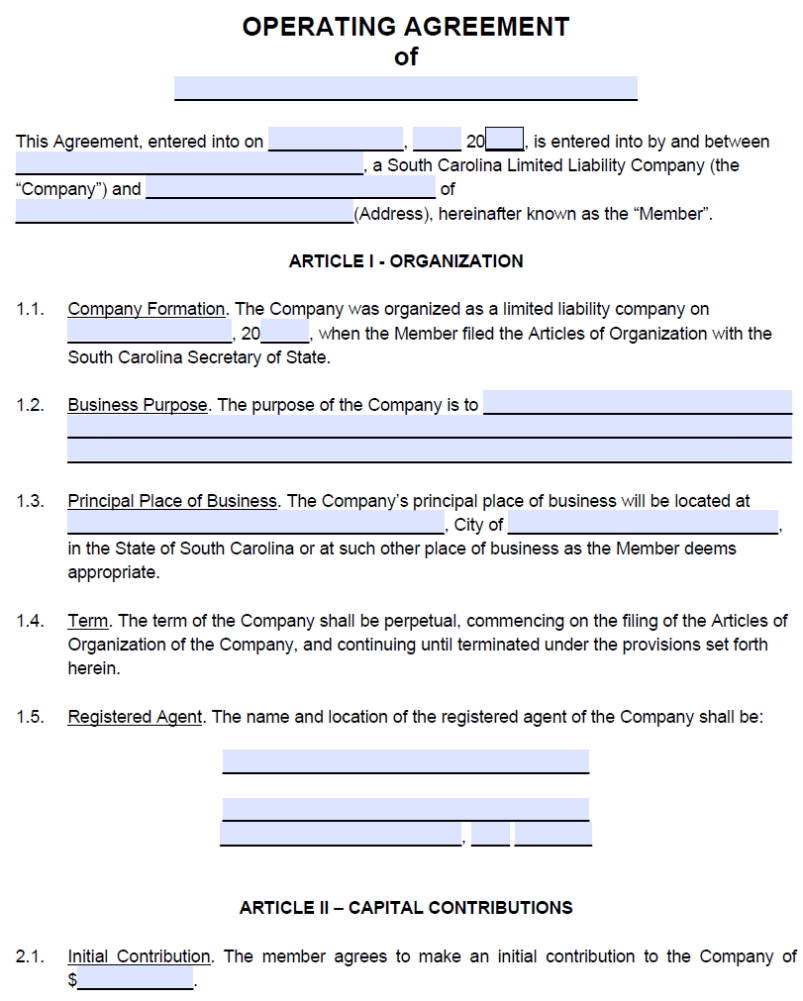 South Carolina Llc Operating Agreement Template | Pdf | Word For Multiple Partnership Agreement Template