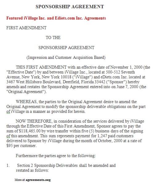 Sponsorship Agreement – Download Word And Pdf| Agreements For Corporate Sponsorship Agreement Template