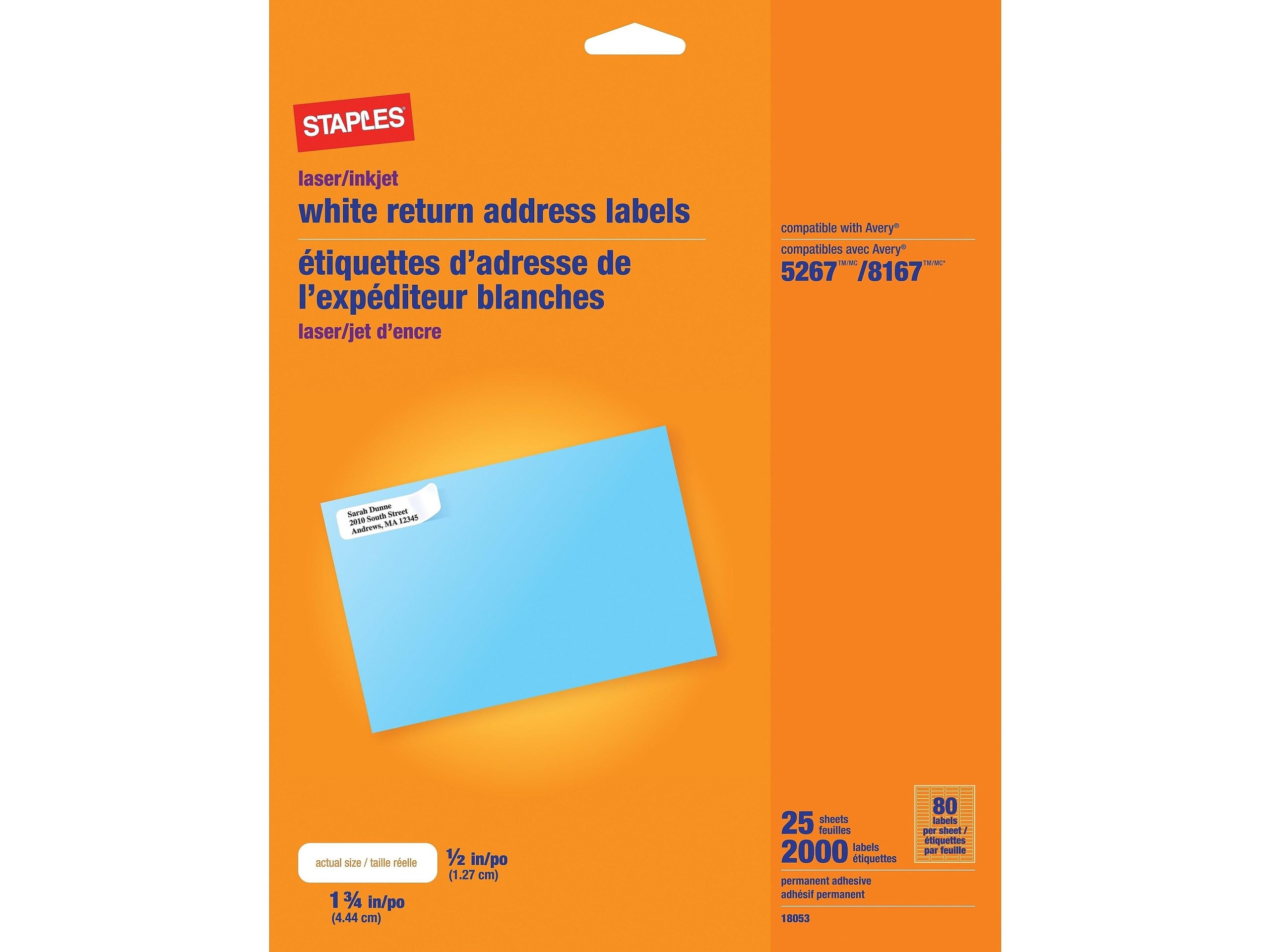 Staples Laser/Inkjet Address Labels 1/2&quot; X 1 3/4&quot; White 80 Labels/Sheet intended for Staples White Return Address Labels Template