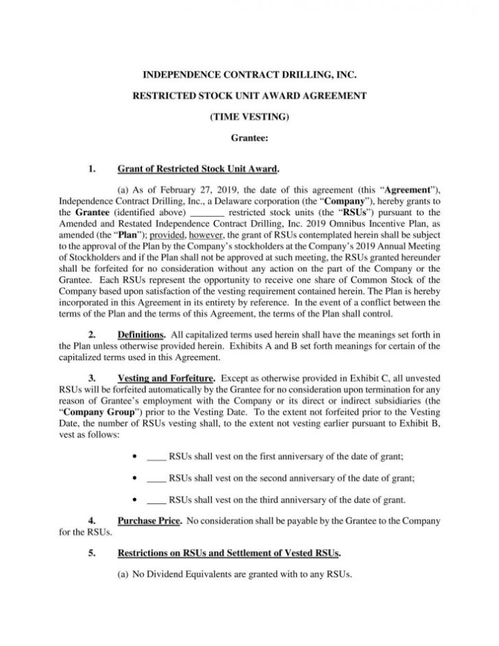 Stock Award Agreement Form 8 K Independence Contract For Feb 27 With Restricted Stock Purchase Agreement Template