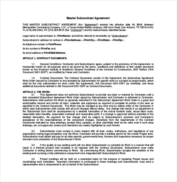 Subcontract Agreement Format | Template Business Inside Individual Flexibility Agreement Template