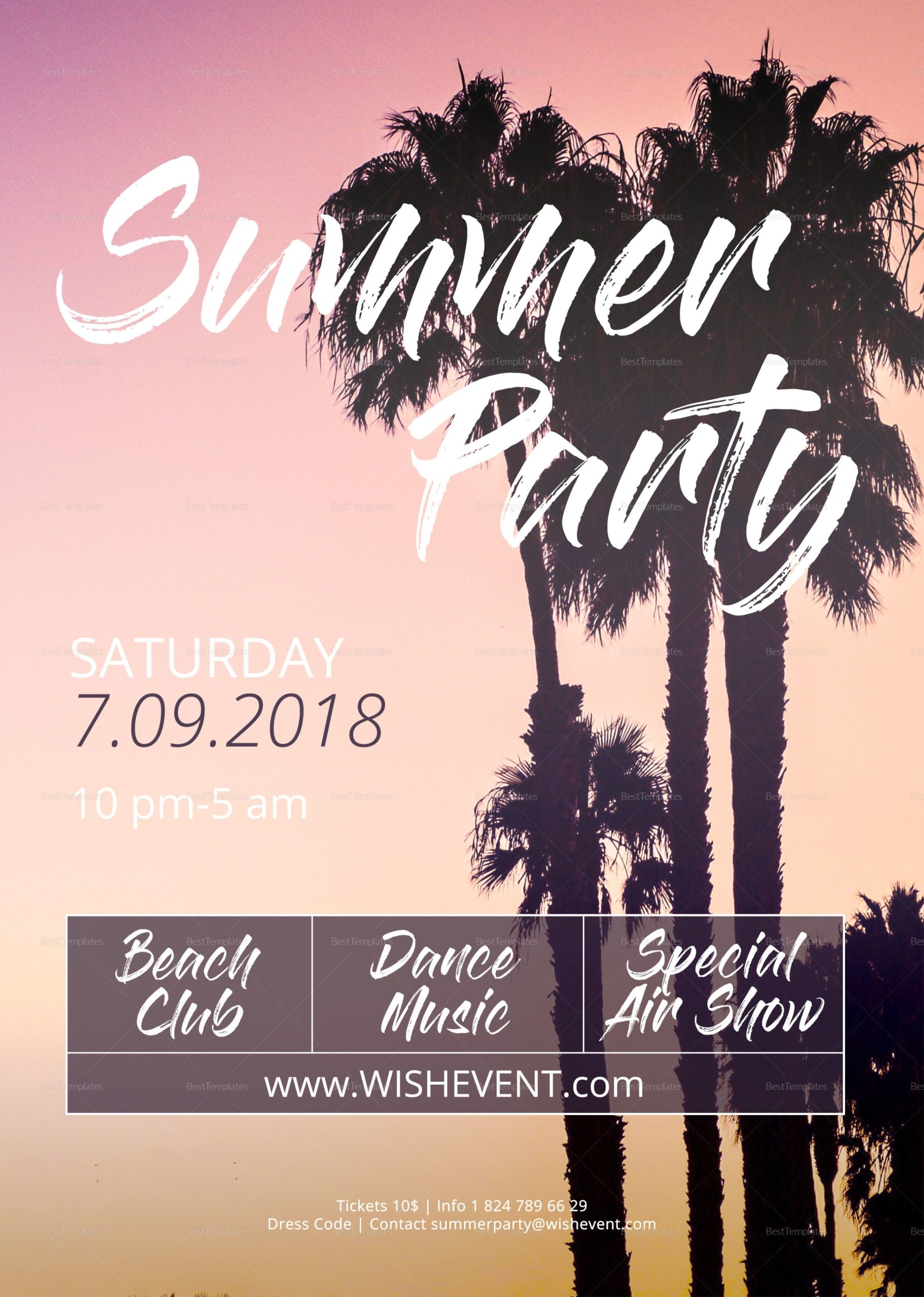 Summer Beach Party Flyer Design Template In Psd, Word, Publisher Throughout Summer Event Flyer Template