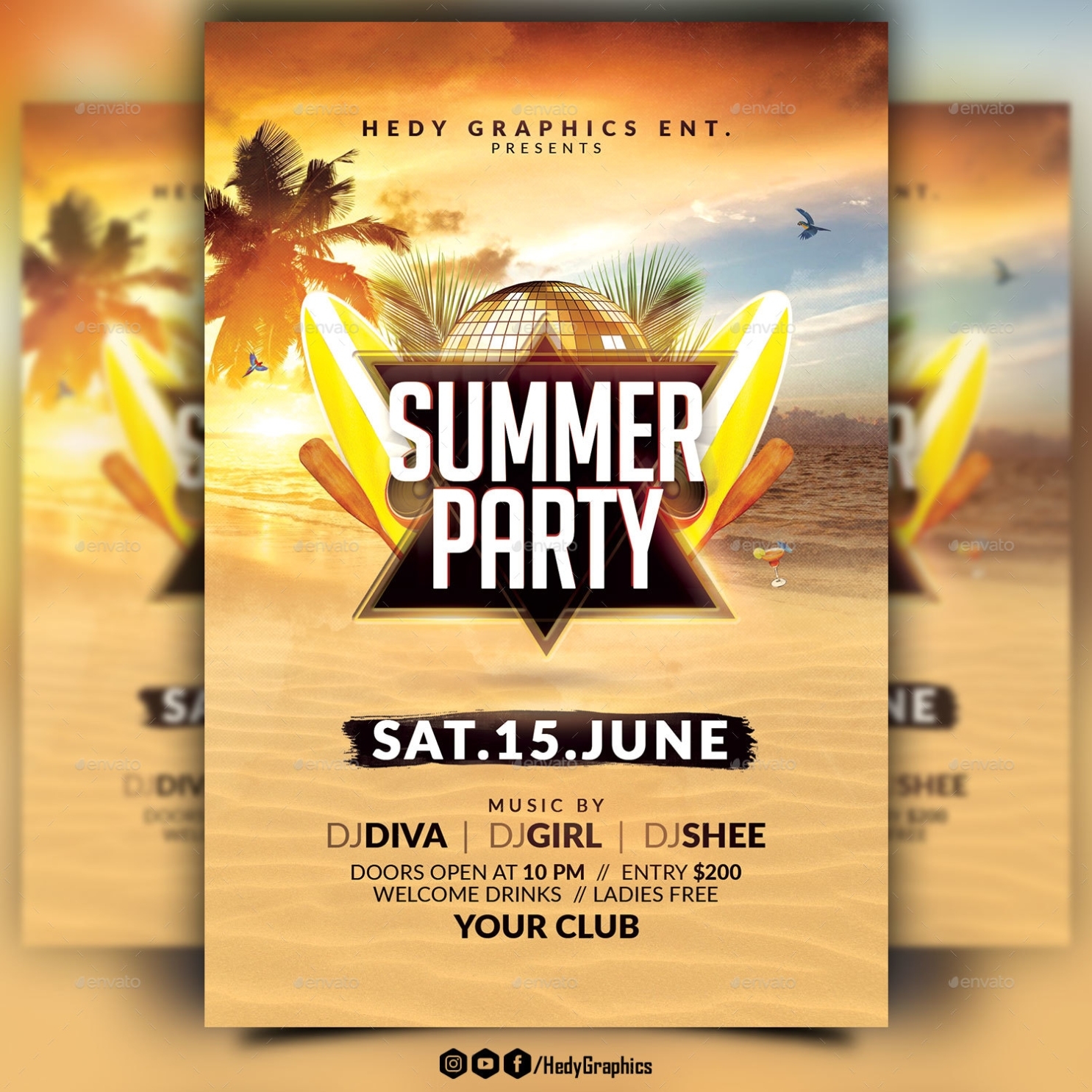 Summer Party Flyer Template By Hedygraphics | Graphicriver Pertaining To Flyer Maker Template