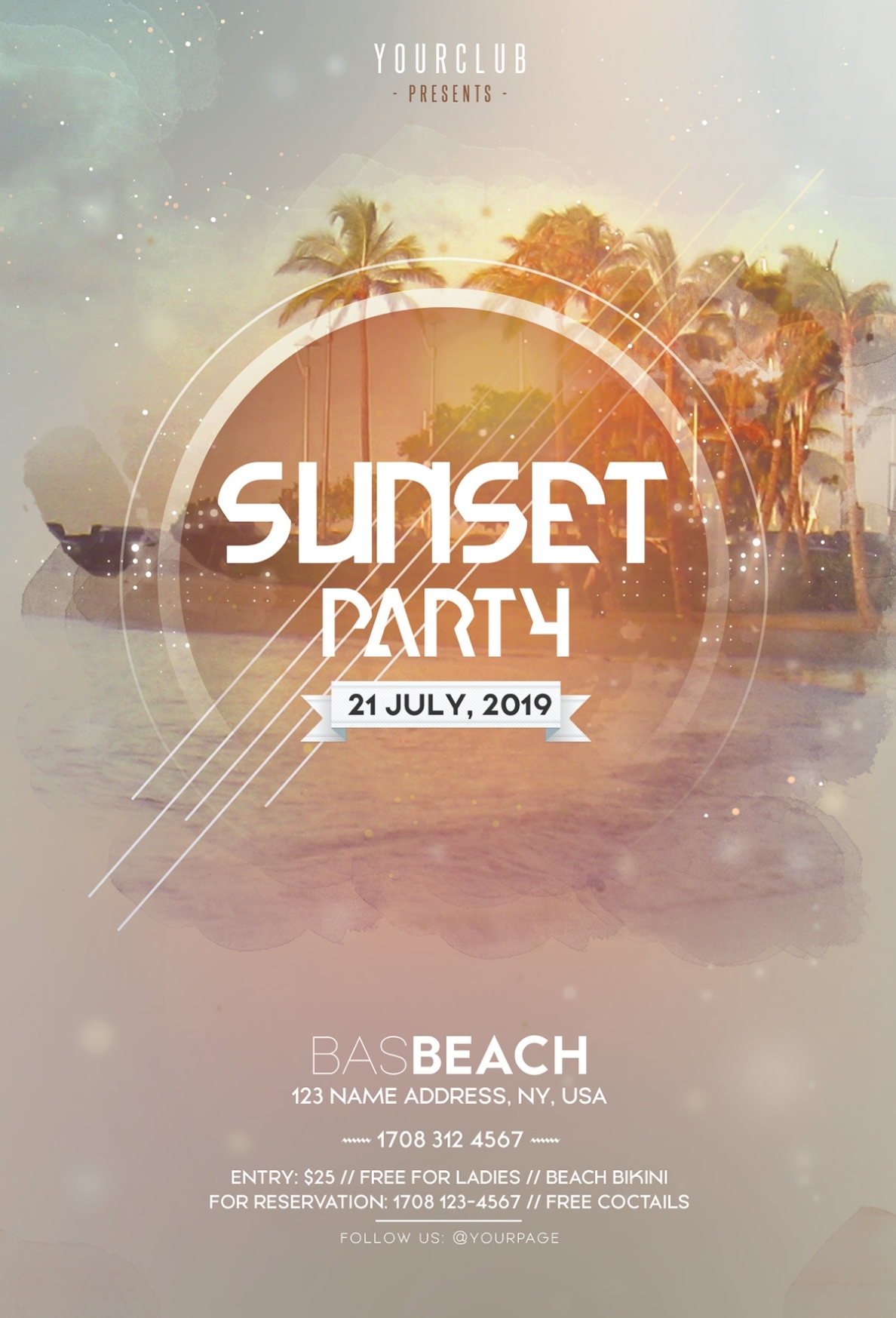 Sunset Party - Free Psd Flyer Template On Behance Within Free Printable Flyers Templates